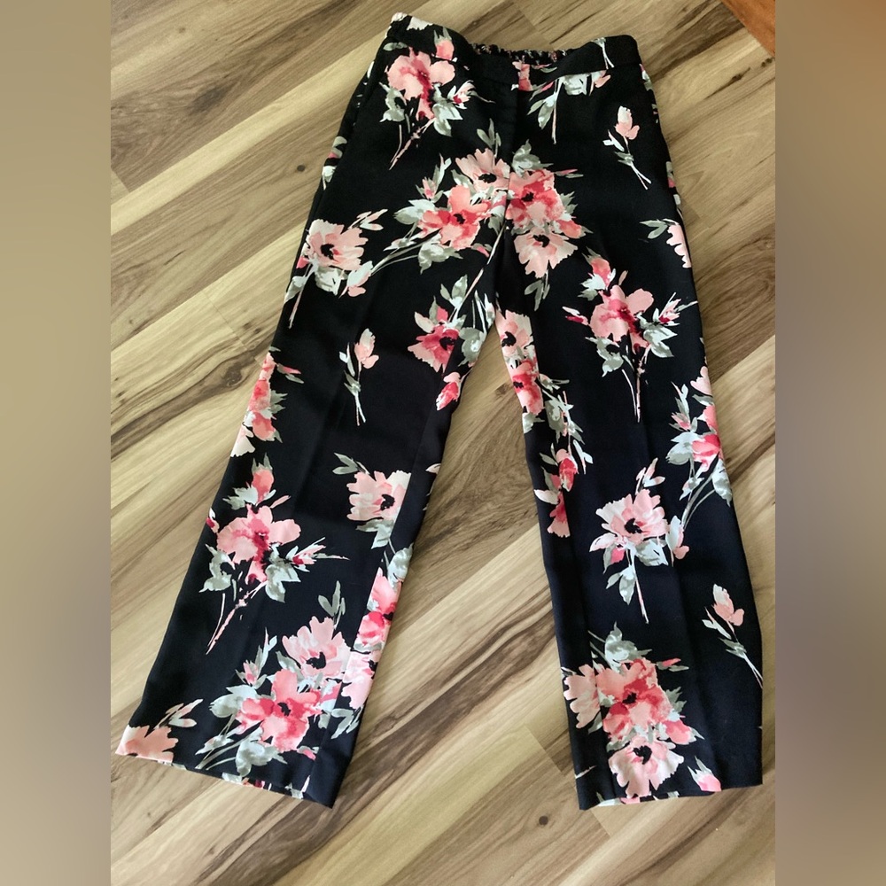 The Wide Leg Womens Black Floral Dress Pants 8L